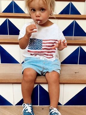 Show Me Your MuMu Cooper White Tee with Red & Blue American Flag